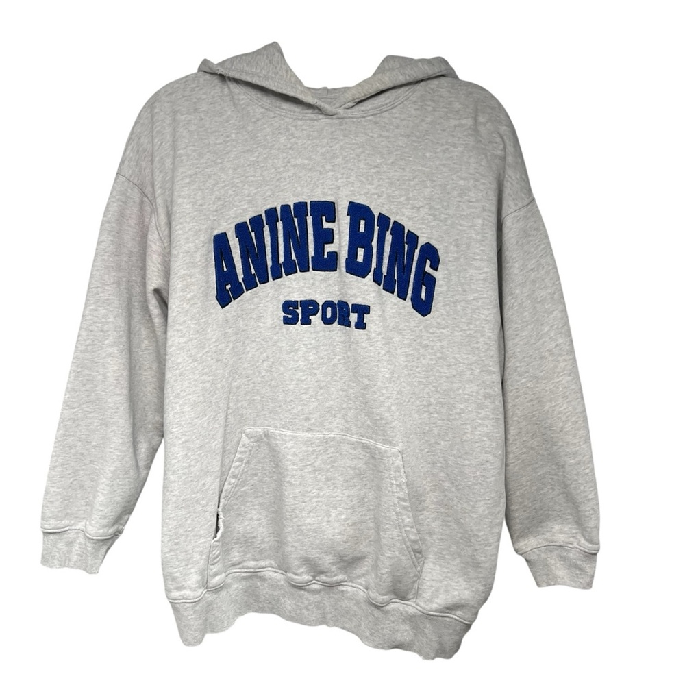 Anine Bing Sport Tyler Hoodie Grey Heather Logo Oversized Sweatshirt Women’s XS - Picture 8 of 13